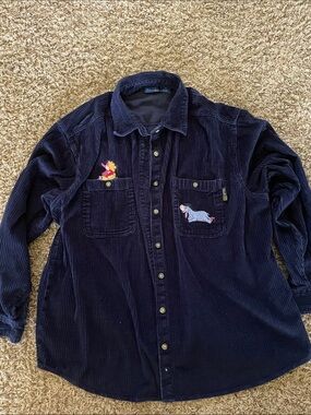 Disney Navy Corduroy Button-Up Shirt with Winnie the Pooh Embroidery